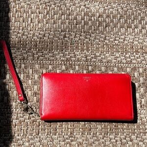 Fossil Red Leather Wristlet Wallet with Detachable Strap